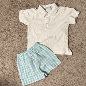 Kids Lullaby Set. White Polo Shirt with Gingham shorts.